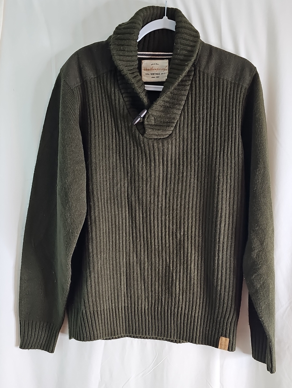 Weatherproof Olive Ribbed Shawl-Collar Men's Sweater